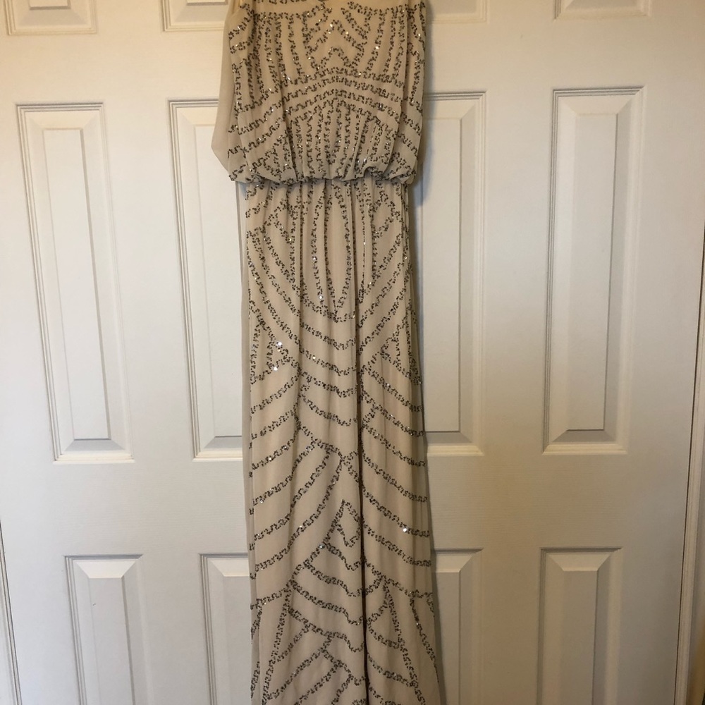 Lace & Beads Cream chiffon embroidered dress.